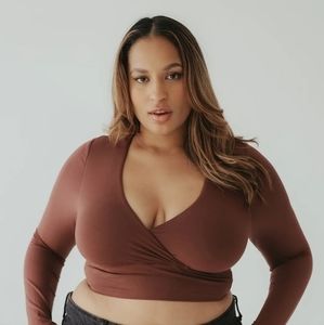 Wrap Long Sleeve Brami - Crop (Brown)